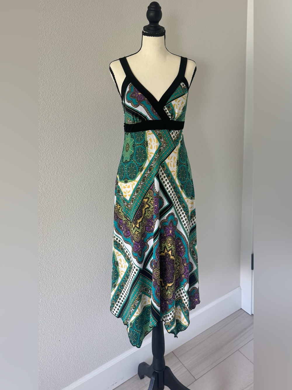 Dressbarn Vintage Y2K Whimsigoth Handkerchief Hem Midi Dress Paisley 6